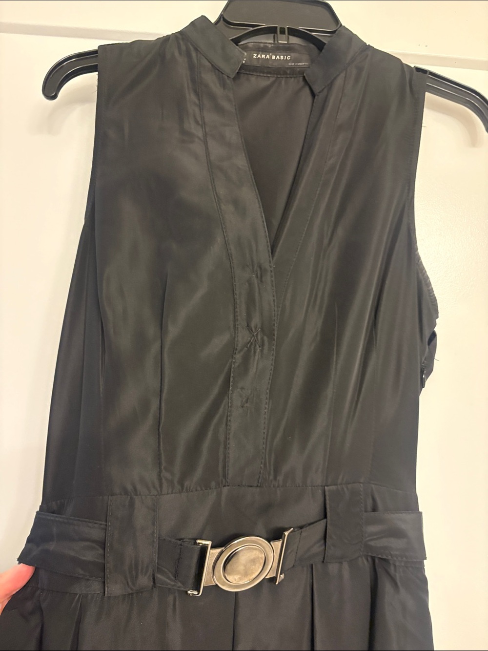 Zara Black Sleeveless V-Neck Dress with Silver Buckle Self Belt